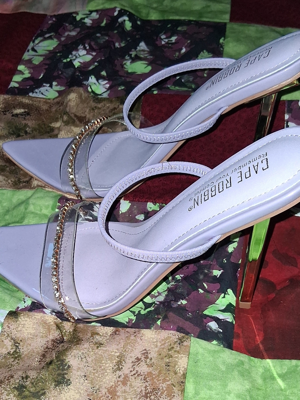 Cape Robbin Lilac Pointed-Toe Slide Heels with Rhinestone Chain - Picture 4 of 8